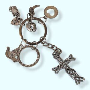 Metal Cross & Small Charms Keychain